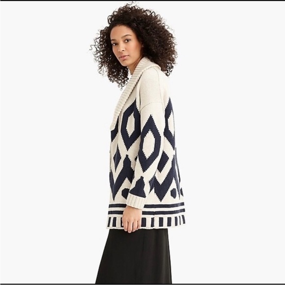 J. Crew Fair Isle Cardigan Sweater Knit Wool Coat Size Medium - Picture 10 of 11